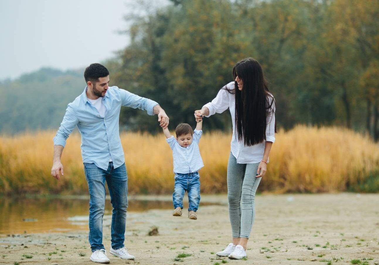 Family walking in nature